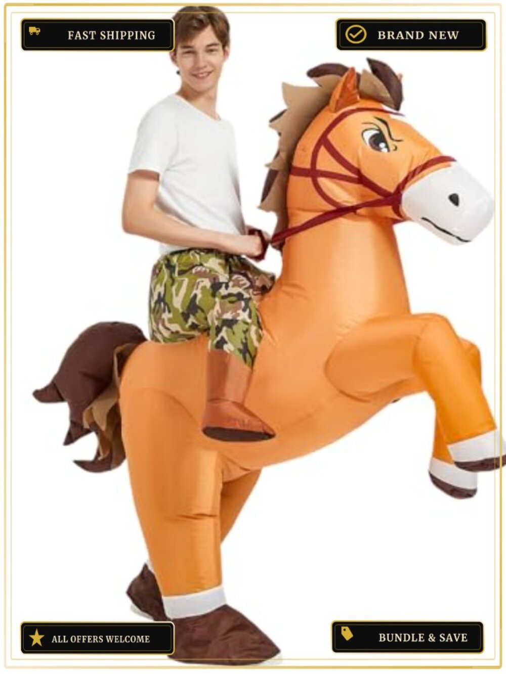Inflatable Horse Costume Adult Blow Up Riding Cowboy Cowgirl Suit
